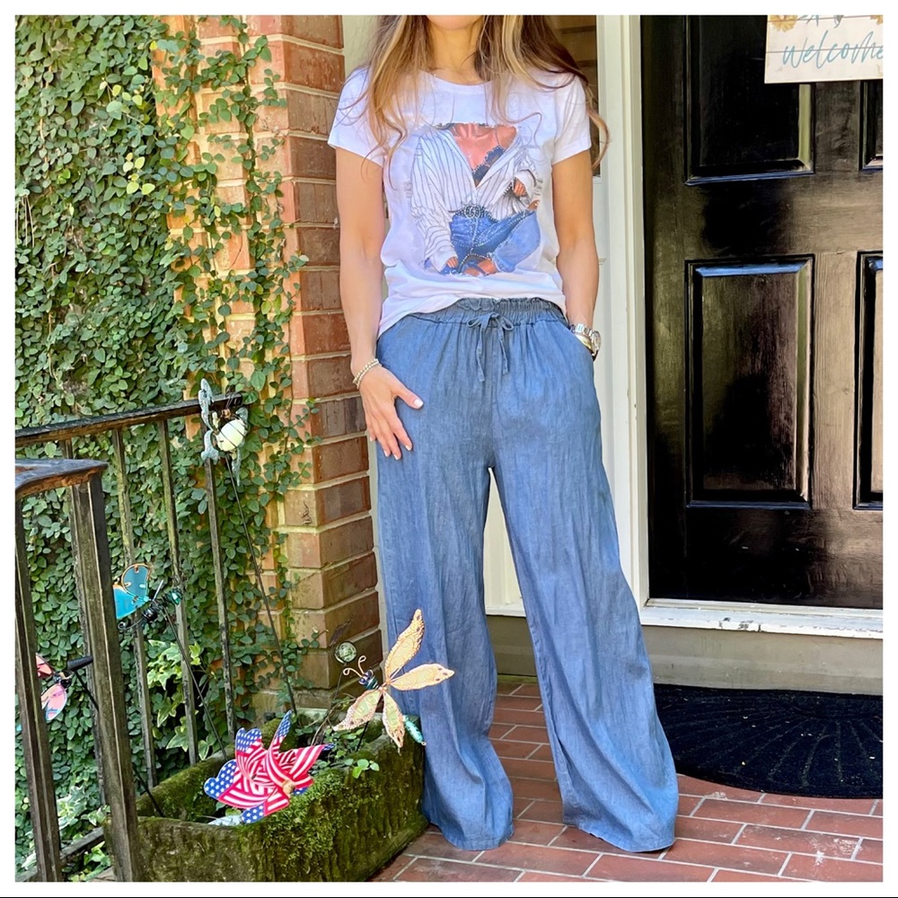 Made in Italy Wide leg side pockets light jeans - Picture 6 of 10